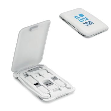 Set di cavetti multifunzionali in scatola con supporto per smartphone vista area di stampa