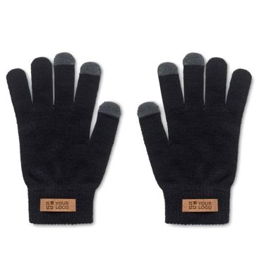 Guanti touch in RPET con etichetta in sughero pubblicitaria
