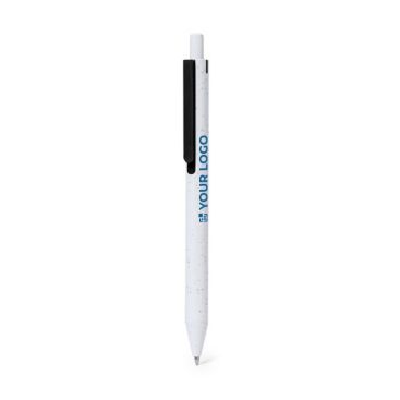 Penna in ABS riciclato e clip colorata con inchiostro blu vista area di stampa