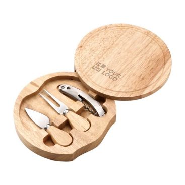 Set da formaggio con tagliare in legno di pino ed accessori