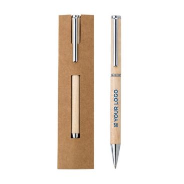 Penna in legno di acero con clip in metallo inchiostro blu