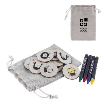 Gioco Memory per bambini con tessere in legno e pastelli a cera