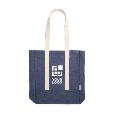Shopper con logo tasca interna manici lunghi denim 300g/m²