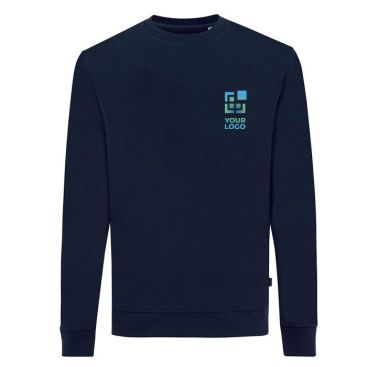 Felpa girocollo in eco cotone 340 g/m² Iqoniq Zion color blu mare vista area di stampa
