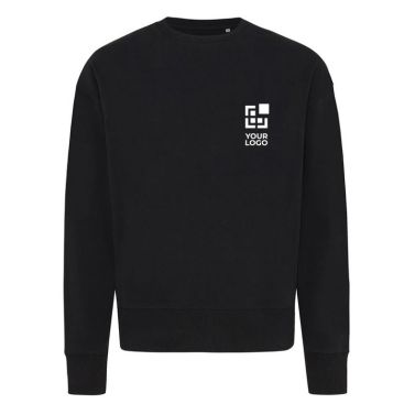 Felpa oversize in eco cotone 340 g/m² Iqoniq Kruger color nero vista area di stampa