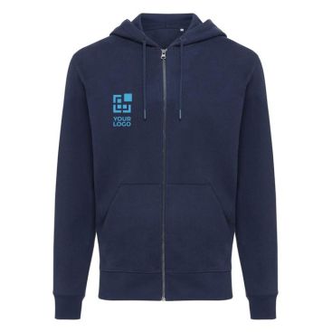Felpa con zip in eco cotone 340 g/m² Iqoniq Abisco color blu mare vista area di stampa