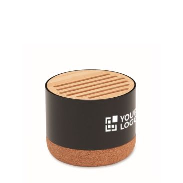 Altoparlante wireless cilindrico con base in sughero e top in bambù