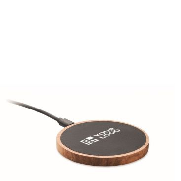 Caricabatterie wireless rotondo in legno di acacia e PU riciclato 15W