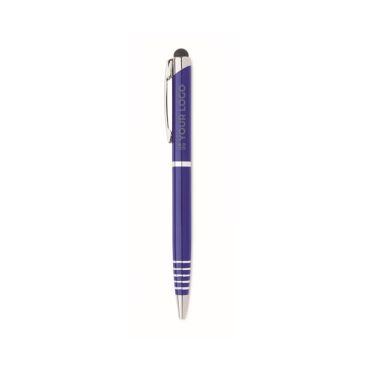 Penna a sfera in alluminio riciclato con gommino touch e inchiostro blu