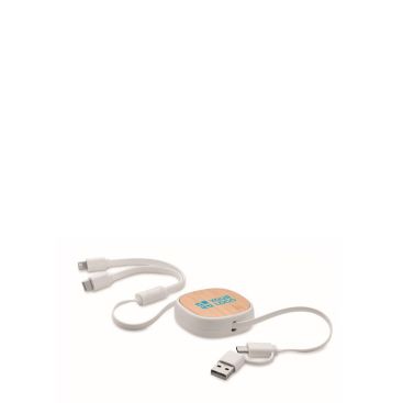 Cavetto di ricarica retrattile multi USB con dettaglio in bambù