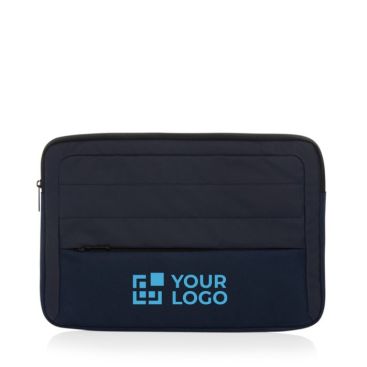 Custodia per computer portatile da 15,6'' in RPET con tasca frontale color blu mare vista area di stampa