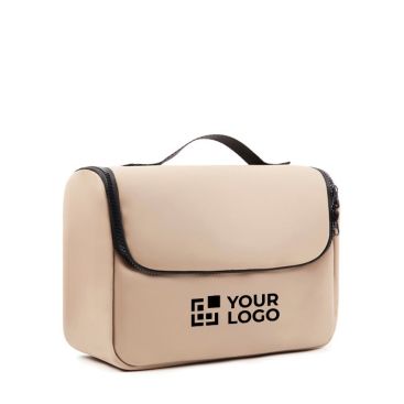 Beauty case da viaggio pelle nabuk sintetica idrorepellente con manico color avorio vista area di stampa
