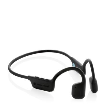 Cuffie che si appoggiano con microfono integrato ideali per fare sport color nero vista area di stampa