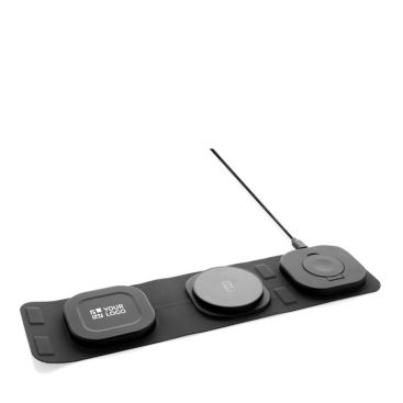 Base di ricarica wireless a fascia pieghevole con 3 caricatori color grigio vista area di stampa