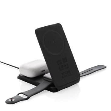 Caricabatterie wireless 3 in 1 pieghevole con supporto per cellulare color nero vista area di stampa