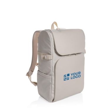 Zaino multiuso in poliestere riciclato con tasca per pc 15,6” color beige vista area di stampa