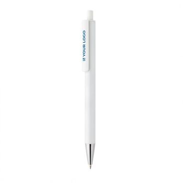 Penna moderna in alluminio riciclato con inchiostro blu Dokumental® color bianco vista area di stampa