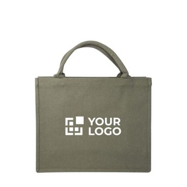 Tote bag in cotone riciclato e poliestere da 500 g/m² con manici corti