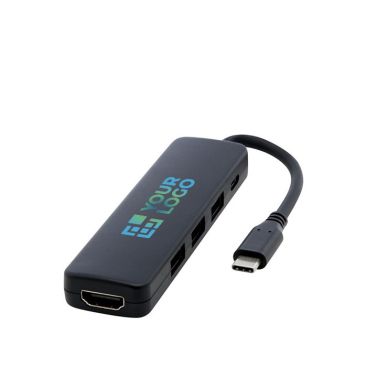 Hub in plastica riciclata con porte USB 2.0 / 3.0 / tipo C ed una HDMI