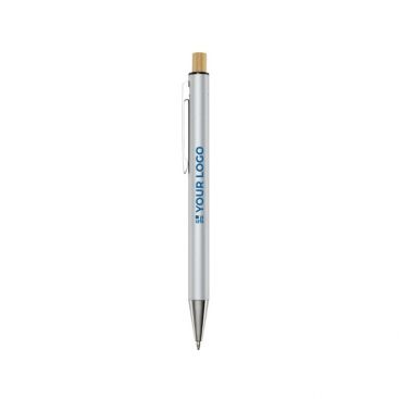 Penna in alluminio riciclato con pulsante di bambù e inchiostro blu