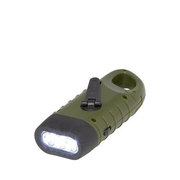 Torcia a dinamo solare in plastica riciclata con moschettone con 3 LED