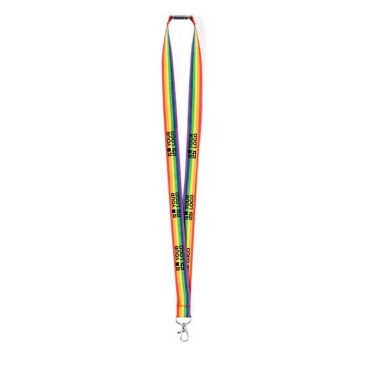 Lanyard con trama arcobaleno in poliestere con chiusura di sicurezza