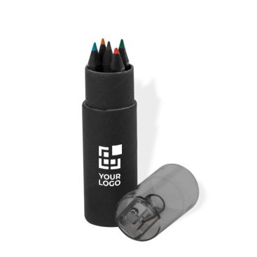 Set di 6 matite colorate in legno nero in astuccio con temperamatite