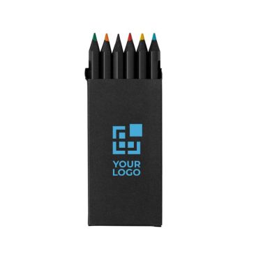 Set di 6 matite colorate in legno nero in scatola di cartone riciclato