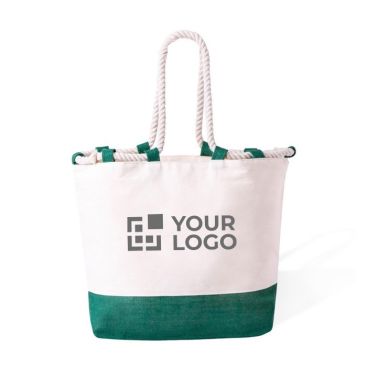 Borsa in cotone con dettagli in iuta e manici lunghi in corda 280g/m²