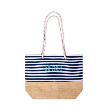 Borsa da spiaggia a righe in cotone e base in iuta 450g/m²