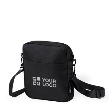 Borsa a tracolla nera in poliestere RPET 600D con tasca frontale