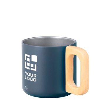 Tazza a doppia parete in acciaio riciclato con manico in bambù 400ml