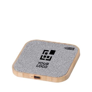 Caricatore wireless quadrato in bambù con dettagli in RPET da 15W