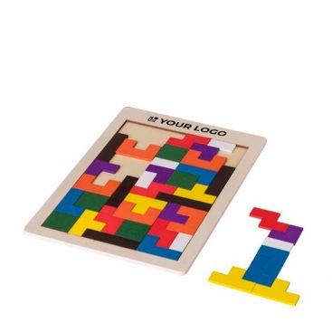 Gioco puzzle con 40 tessere di legno colorato di varia forma