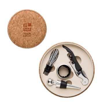 Set con 4 accessori per vino in custodia di sughero