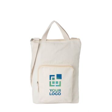 Borsa con tasca frontale e tracolla in cotone da 340 g/m²