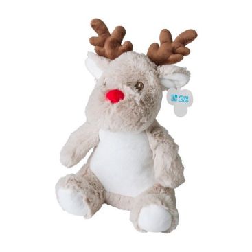 Renna di peluche per bambini di colore grigio con etichetta per logo