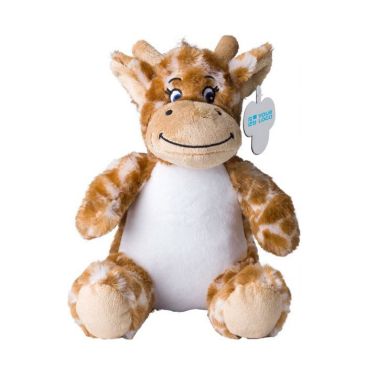 Giraffa di peluche con occhi ricamati ed etichetta personalizzabile