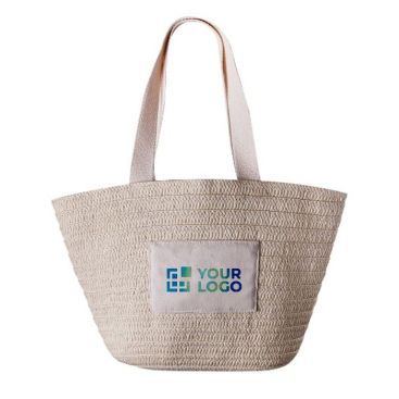 Borsa mare in carta di paglia con manici e tasca esterna in cotone