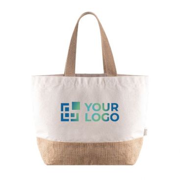 Borsa in cotone riciclato da 320 g/m² con base e manici in iuta