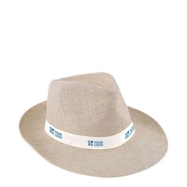Cappello di carta naturale con nastro vista area di stampa