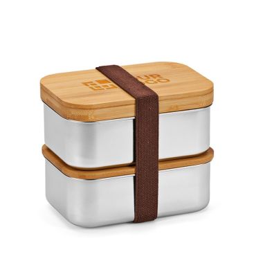 Portapranzo doppio in acciaio inox riciclato e bambù con posate 980 ml