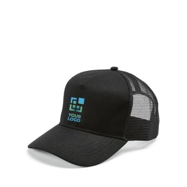 Cappellino trucker 5 pannelli in cotone eco ed rPET con logo 220g/m2