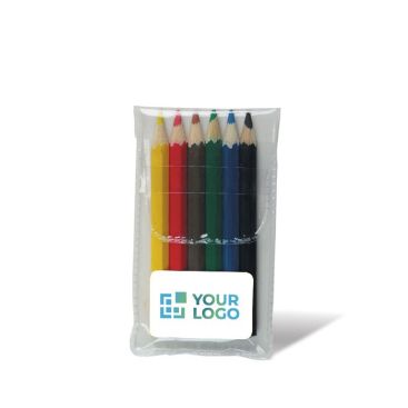 Set di 6 matite colorate in custodia trasparente personalizzabile vista area di stampa