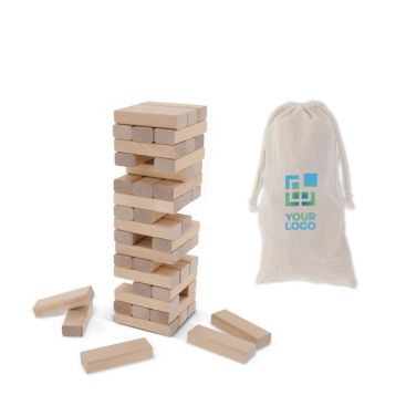 Gioco della torre con 48 mattoncini di legno in sacchetto di cotone