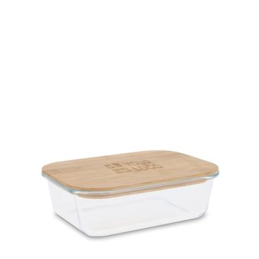 Lunch box rettangolare in vetro con coperchio in bambù da 1l