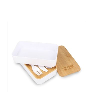 Lunch box doppio in plastica riciclata e bambù con elastico da 1l