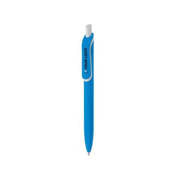 Penna in plastica riciclata con pulsante bianco e inchiostro blu