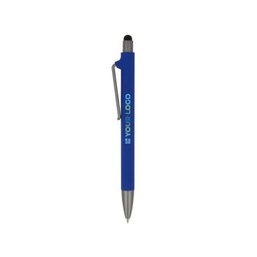 Penna in plastica riciclata con gommino touch nero e inchiostro blu