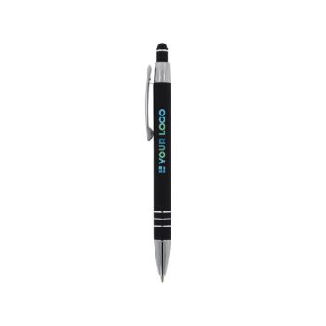 Penna con finitura soft-touch 3 anelli argentati e inchiostro blu